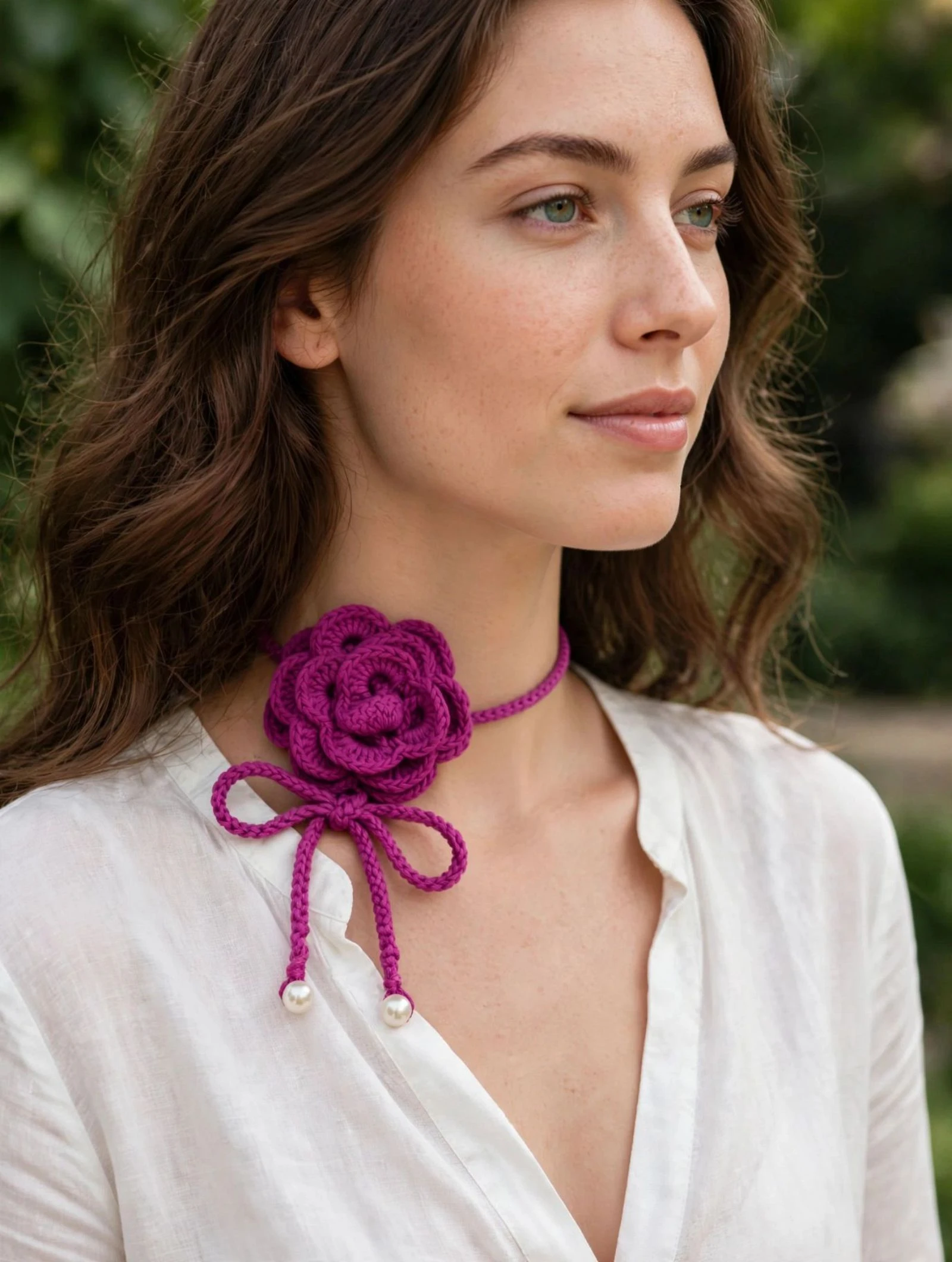 Gargantilla regulable con flor de crochet 